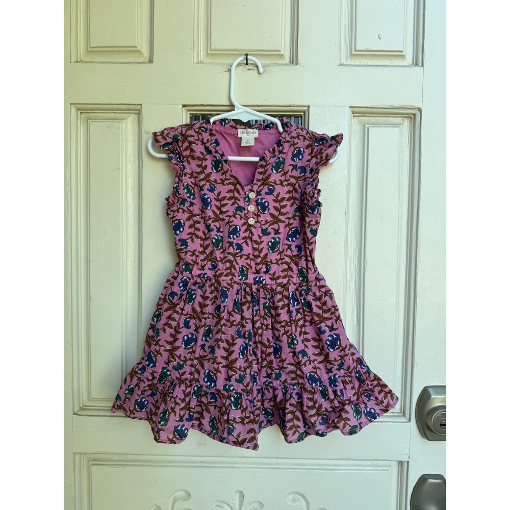 Crewcuts Girls Pink Floral Print Ruffle Sleeve‎ Tiered Dress Size 2